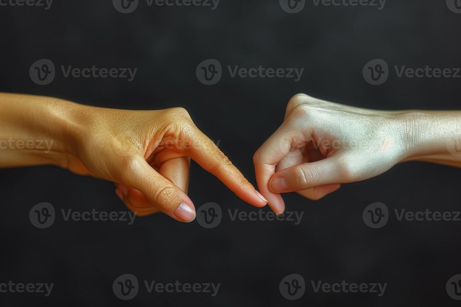 AI generated Two hands with fingers tip to tip. contact or communication between people photo