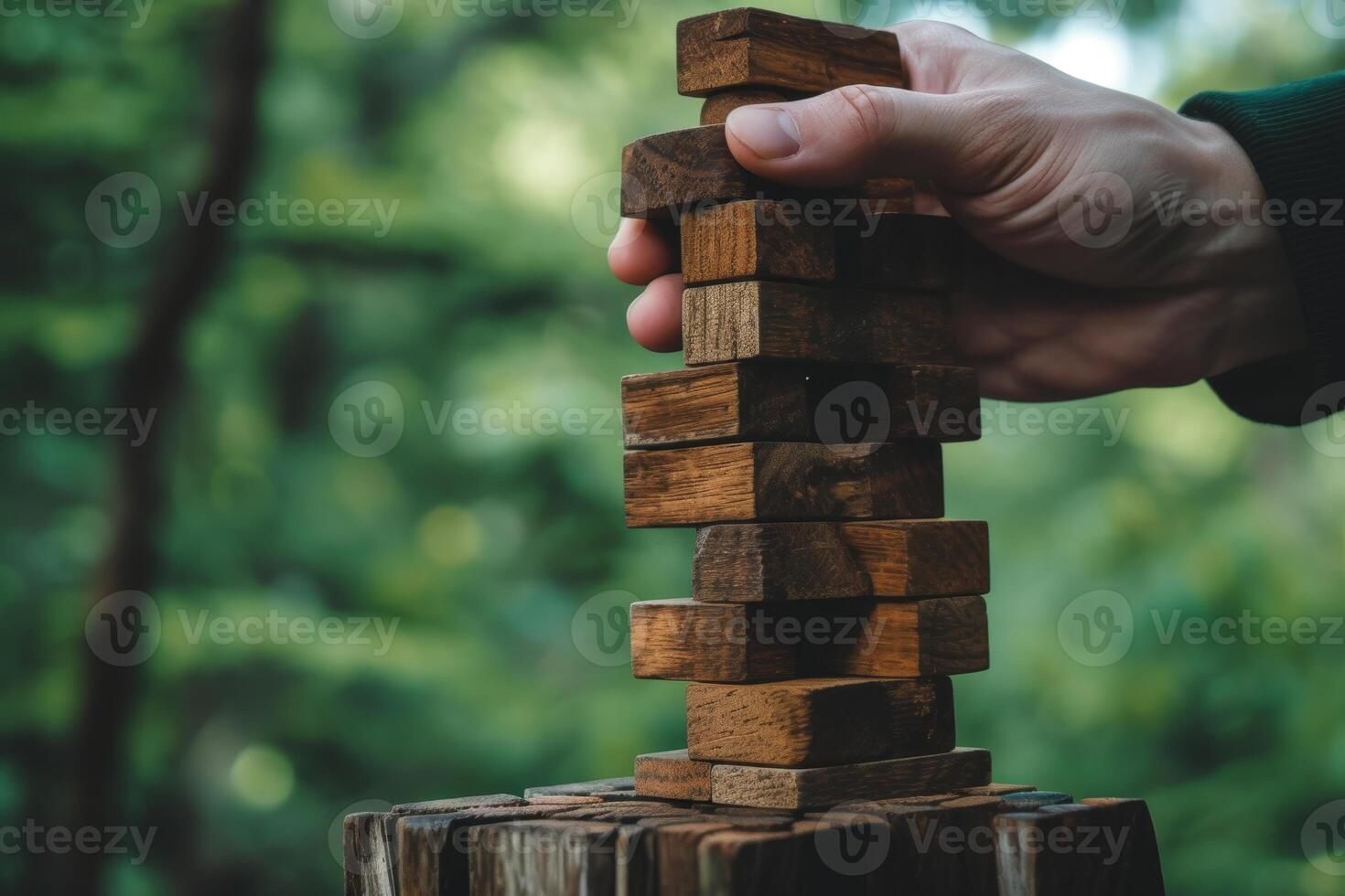 AI generated A wooden board game for balance . People play a game of chance in which balance and self-control are important photo
