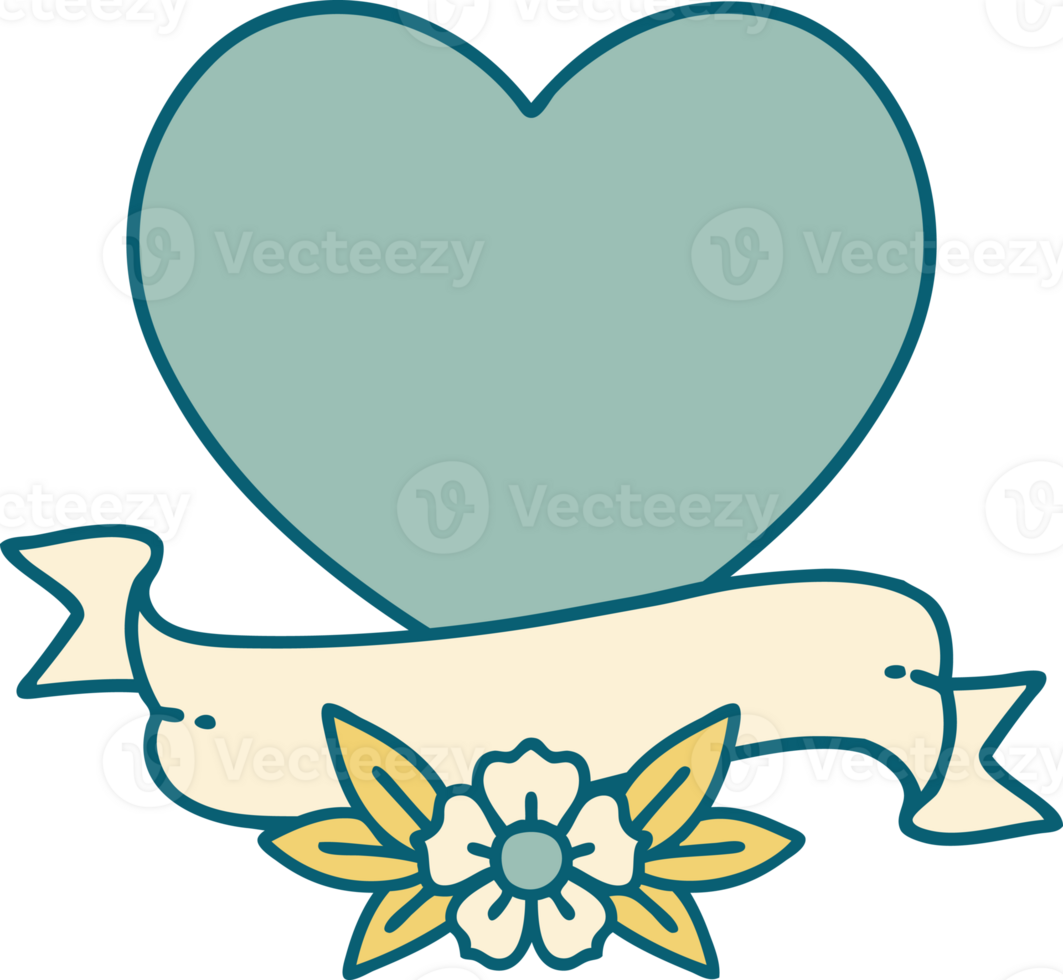 tattoo style icon of a heart and banner png