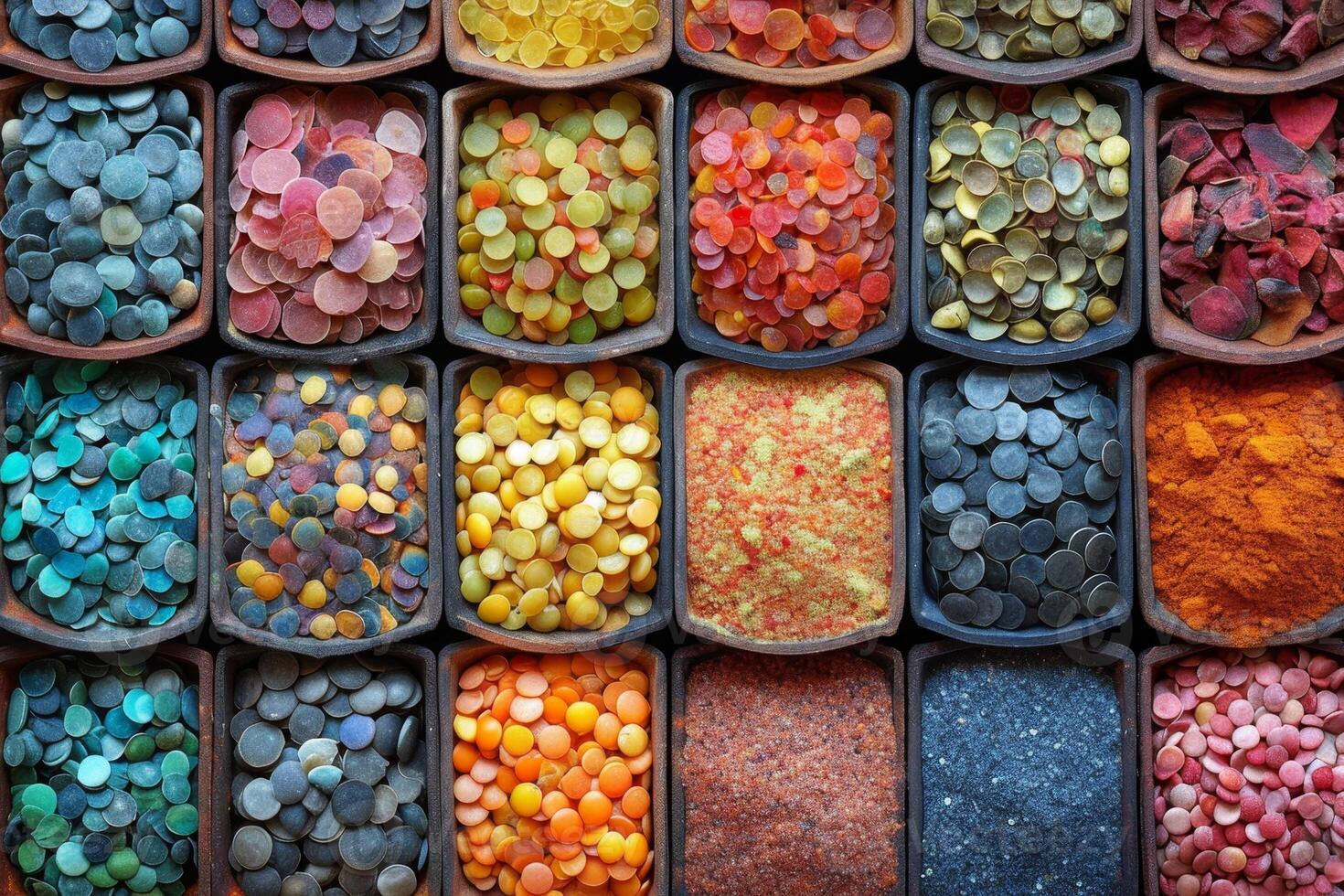 AI generated Multi-colored background made of various ingredients. Color texture photo