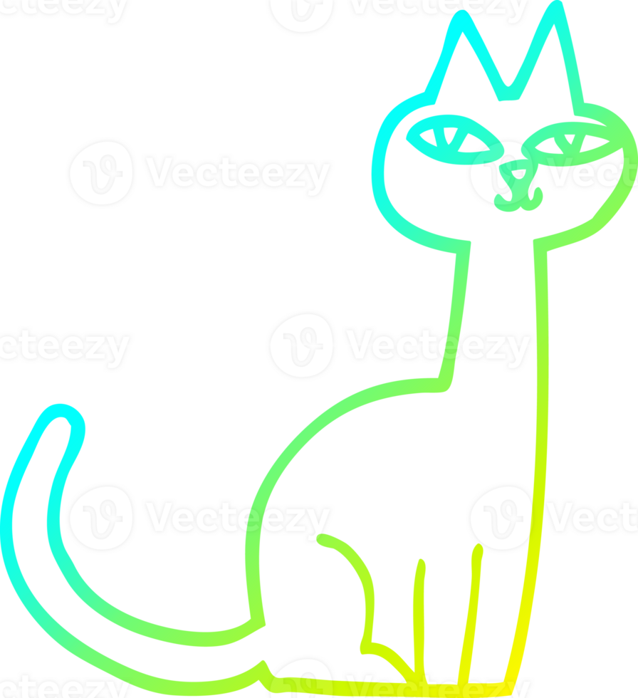 cold gradient line drawing cartoon cat png