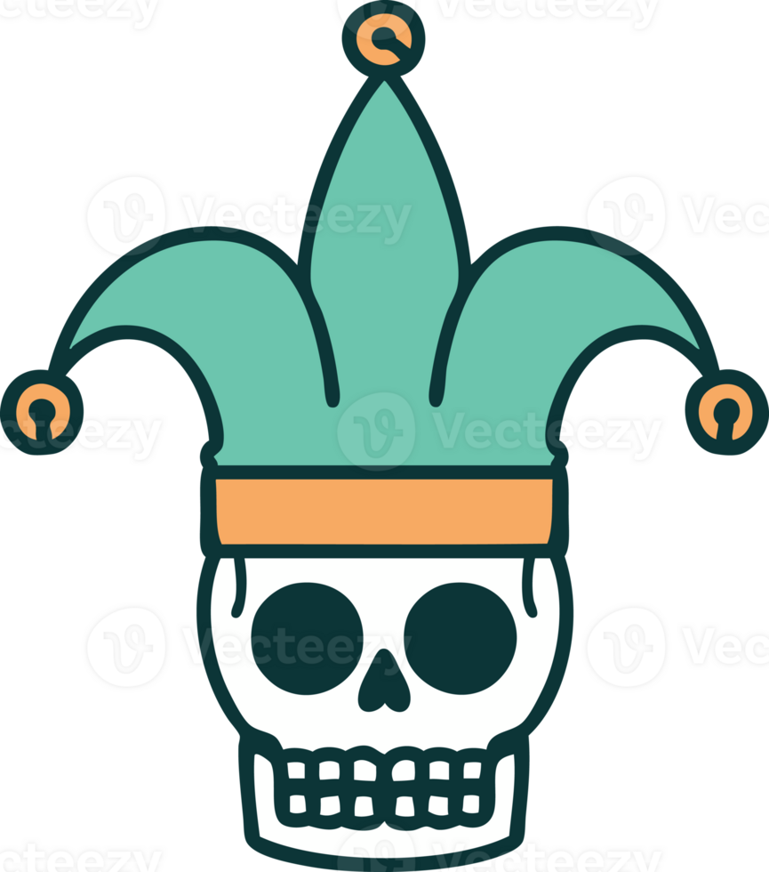 tattoo style icon of a skull jester png
