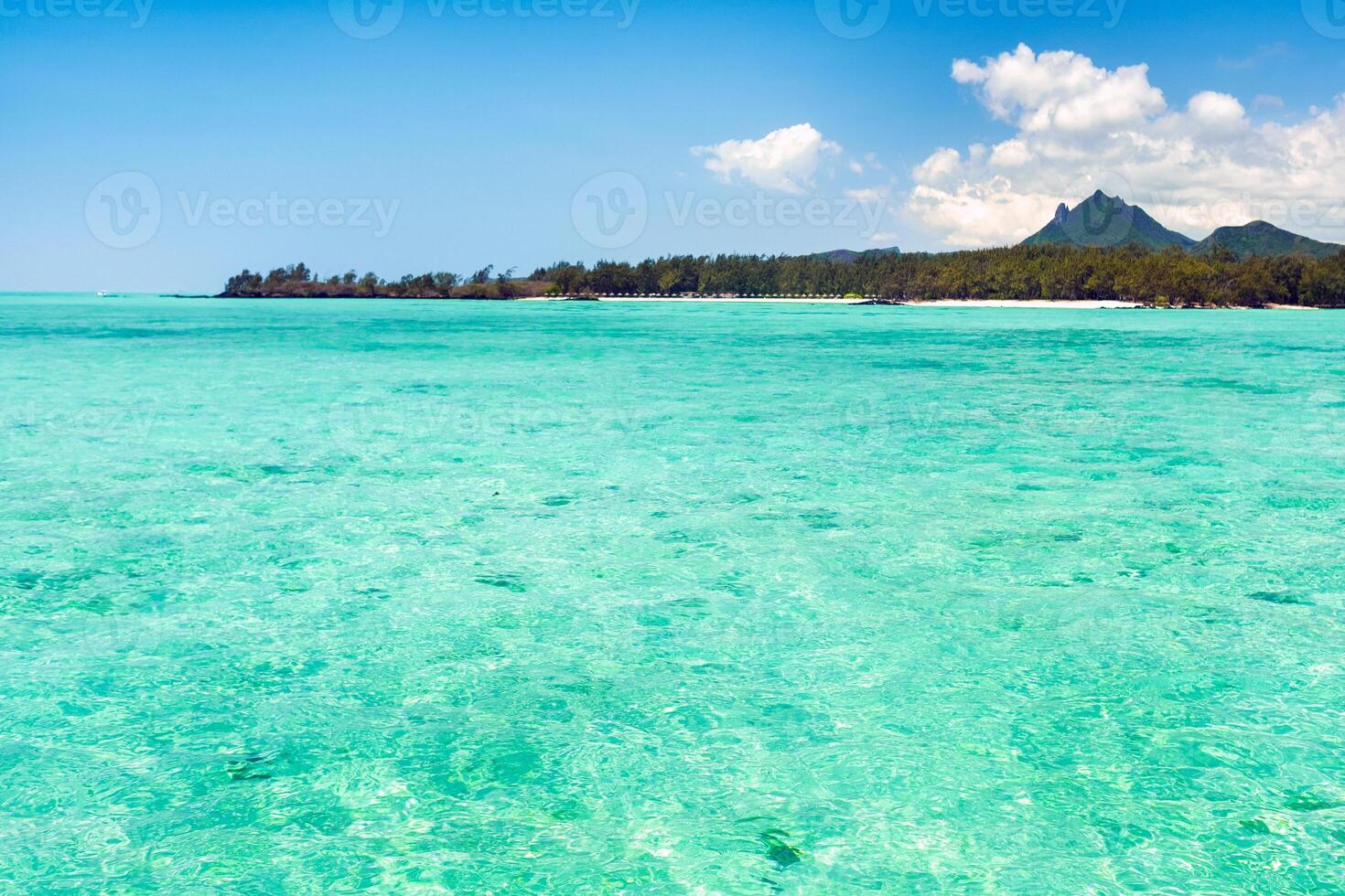 turquoise Indian ocean near the island of Mauritius, tropical nature and coral reef in Mauritius. photo