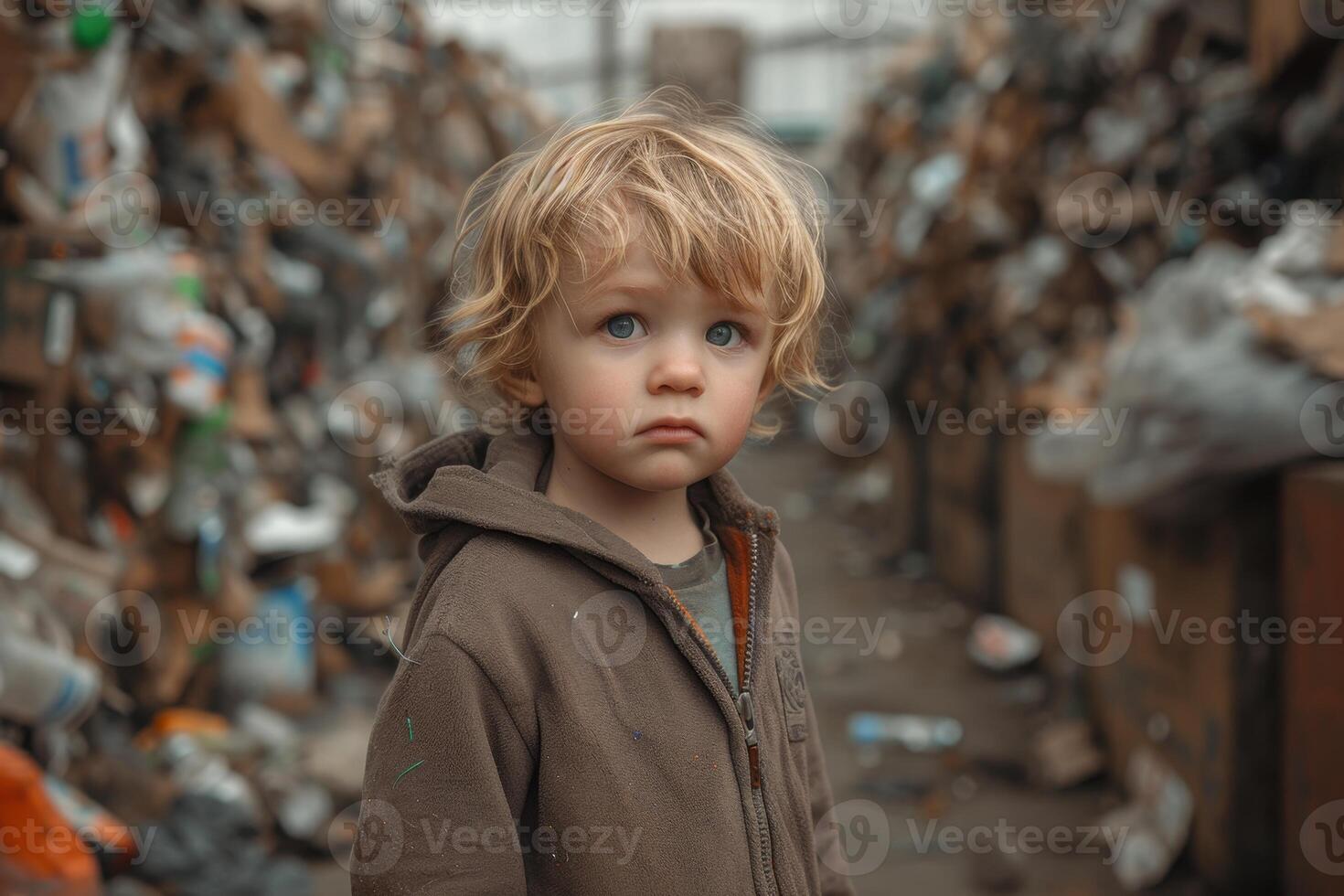 AI generated The boy is in the landfill. concepts of pollution and the environment, World Environment Day photo
