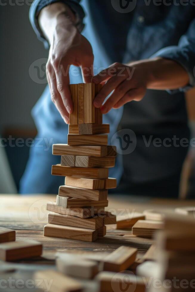 AI generated A wooden board game for balance . People play a game of chance in which balance and self-control are important photo