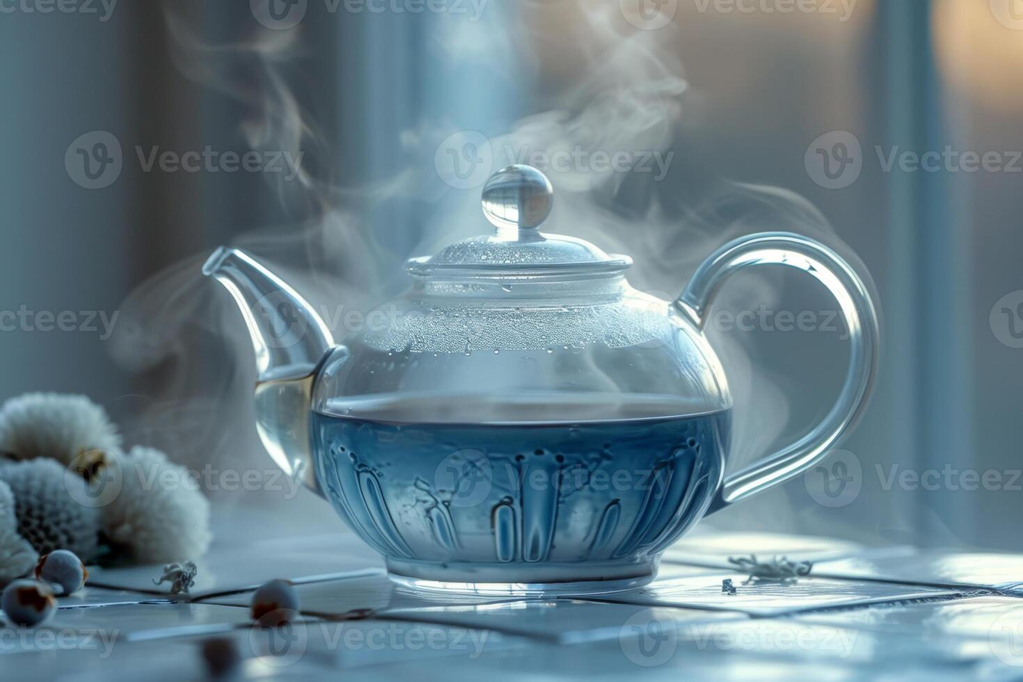 AI generated A beautiful teapot stands on the table in the interior. Making tea photo