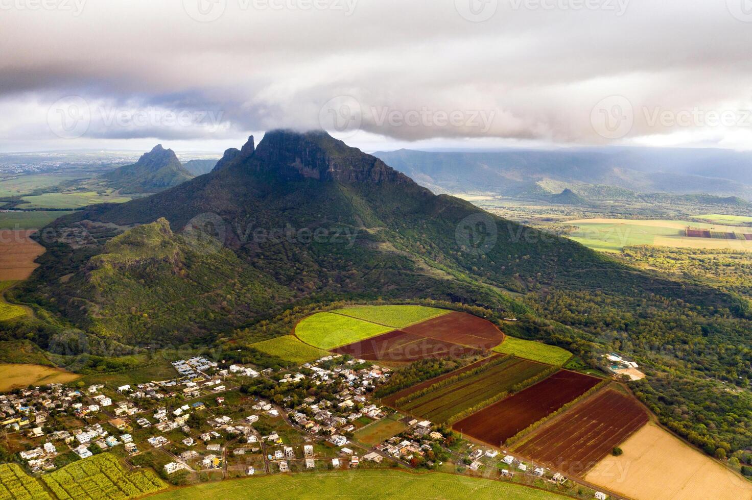 View from the height of the sown fields located on the island of Mauritius photo