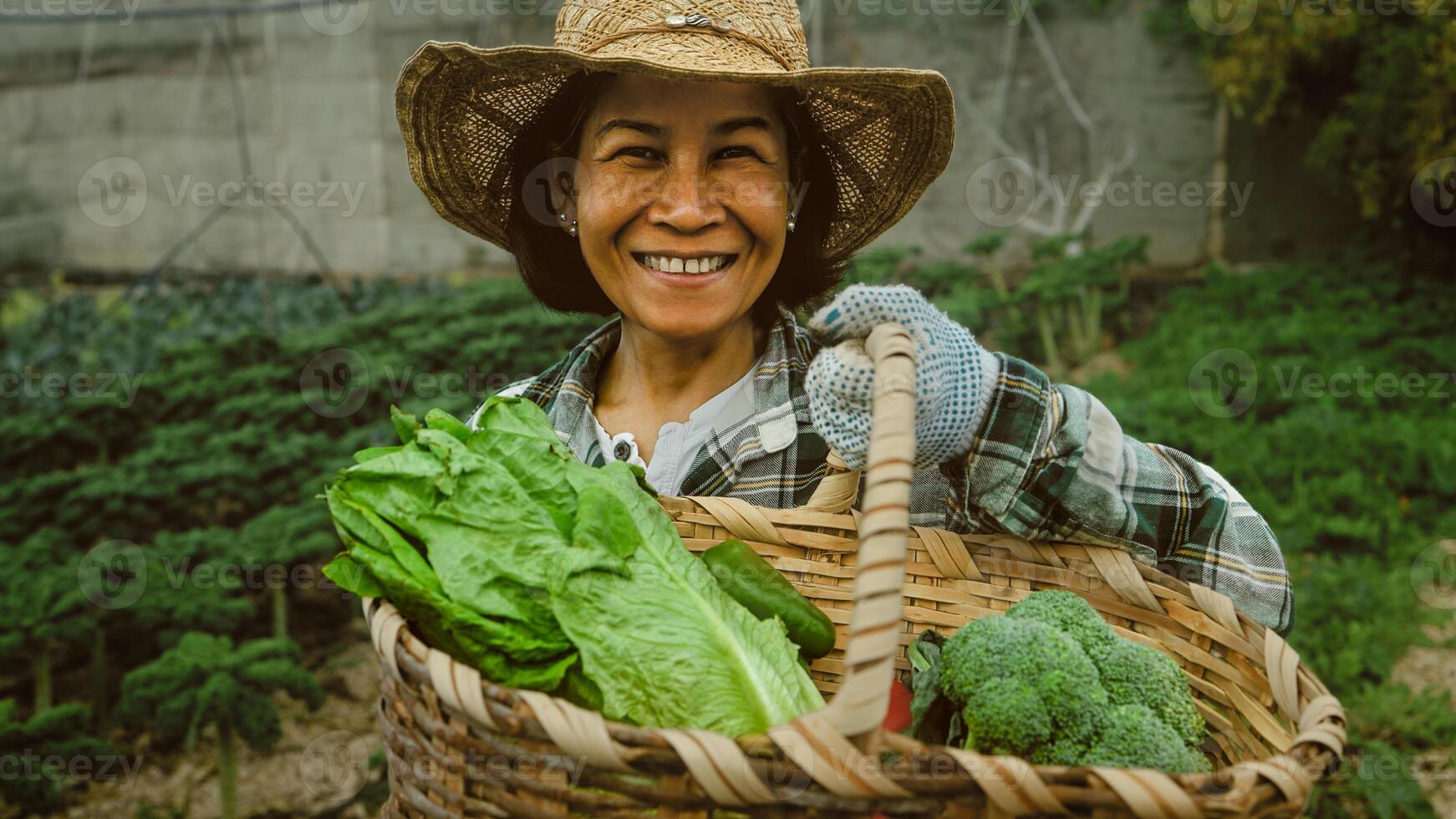 Happy southeast Asian woman working inside agricultural land - Farm people lifestyle concept photo