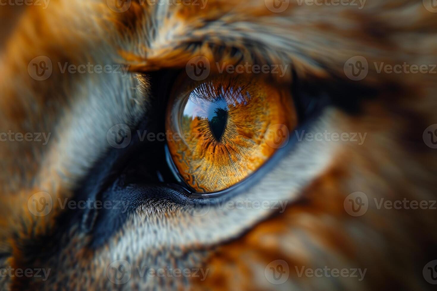 AI generated Close-up of a young lioness's face and eyes photo