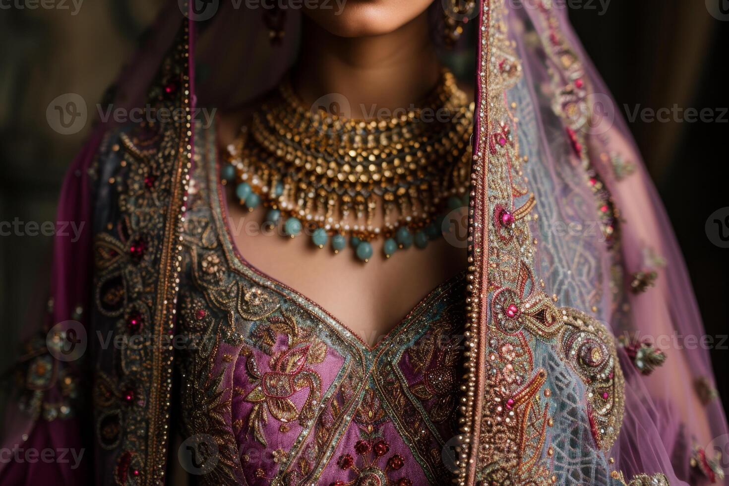 AI generated Beautiful Indian bride dressed in traditional wedding clothes photo