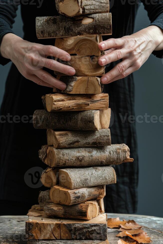 AI generated A wooden board game for balance . People play a game of chance in which balance and self-control are important photo
