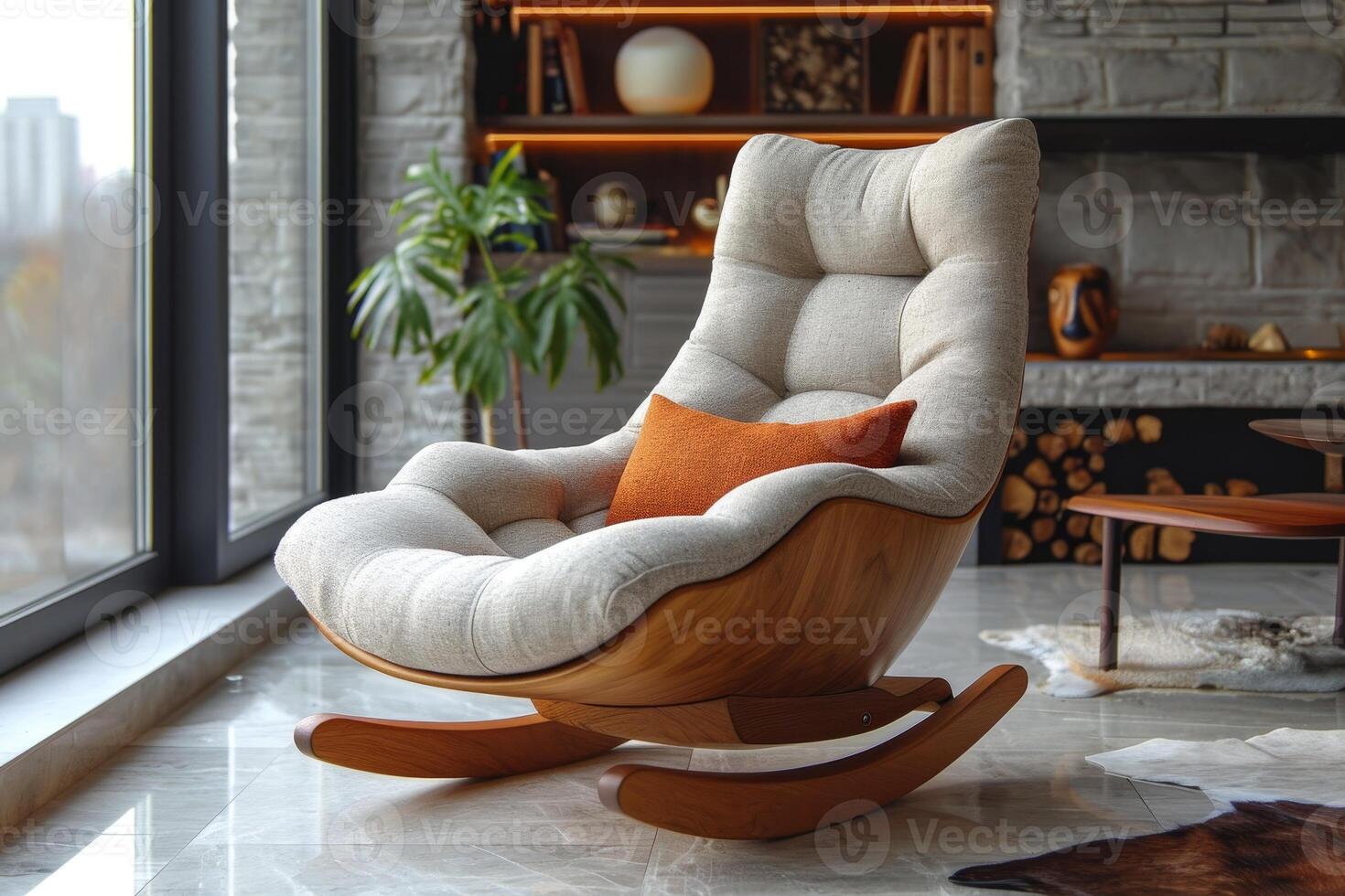 AI generated Designer rocking chair for relaxing in the home interior photo