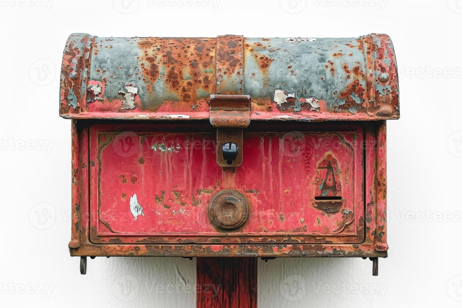 AI generated Vintage red mailbox on a white background photo