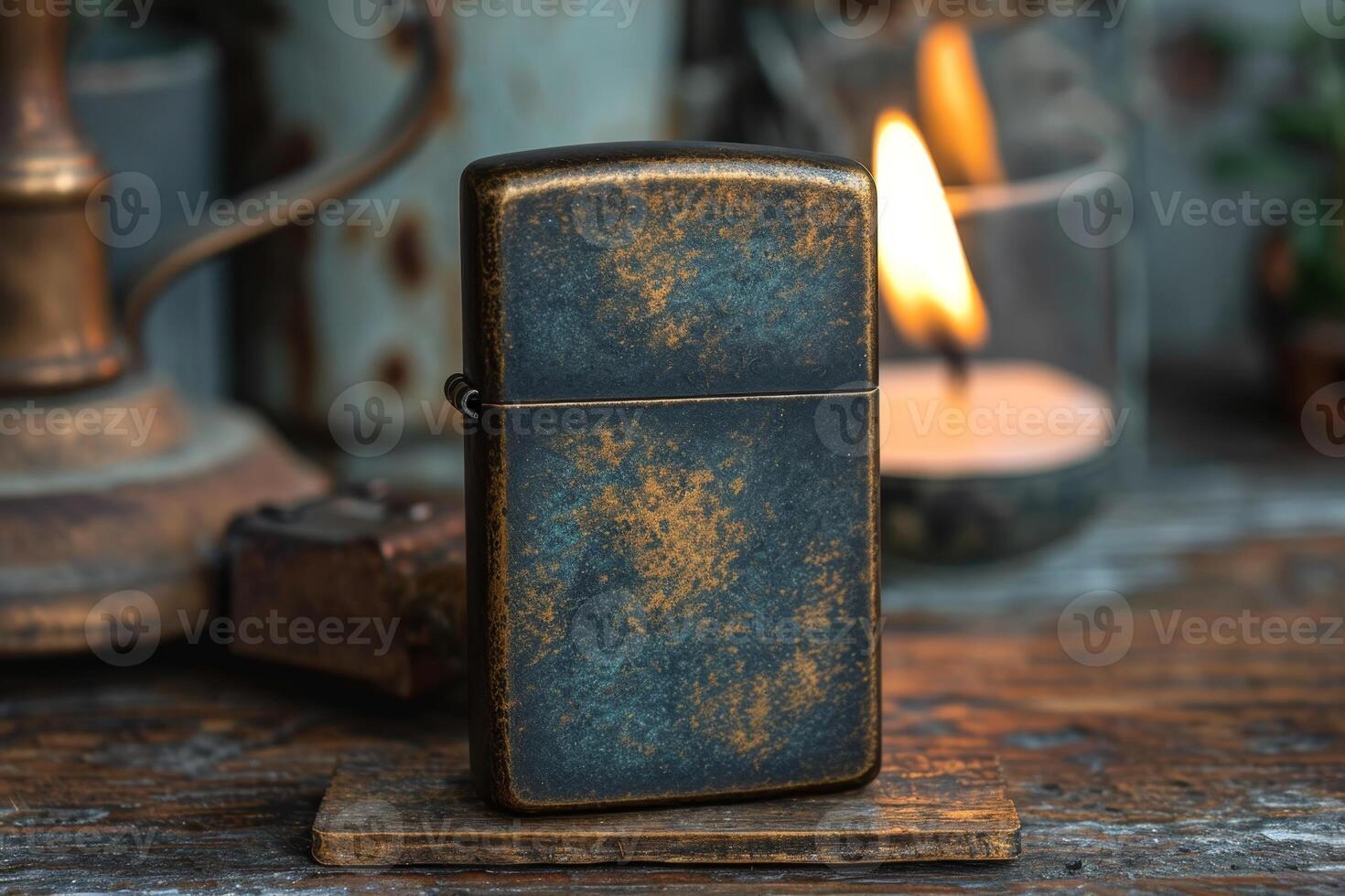 AI generated A vintage gasoline lighter for cigars stands on a stand on the table photo