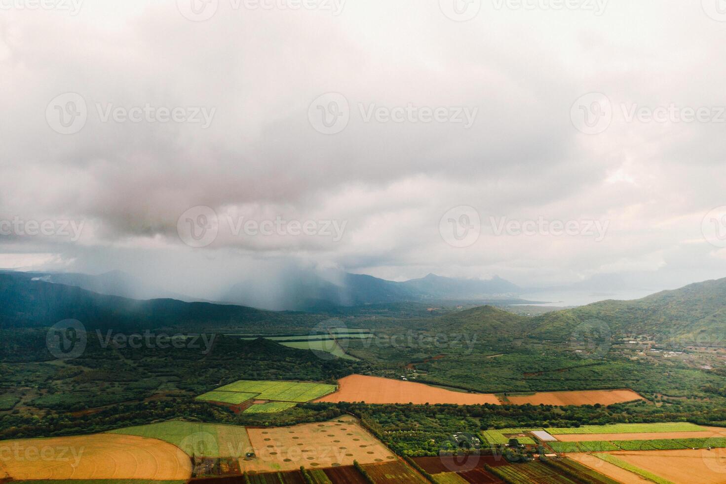 Aerial photography of agricultural fields located on the island of Mauritius.Mauritius photo