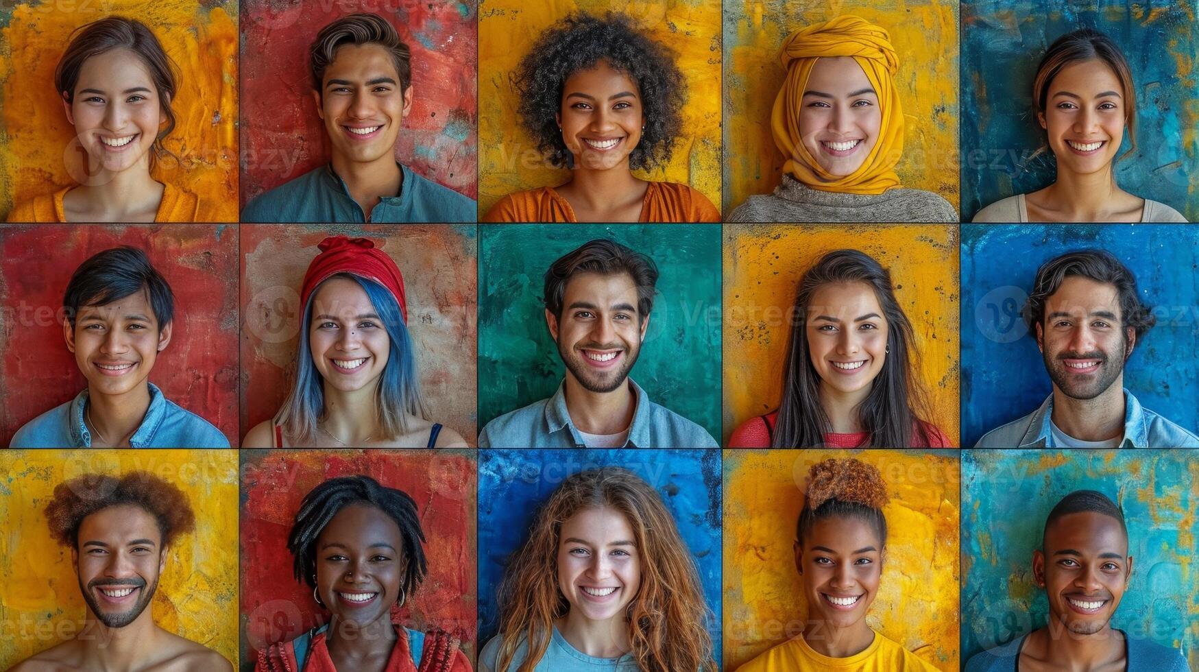 ai generado un collage de muchos diferente gente. personas de diferente nacionalidades y Razas foto