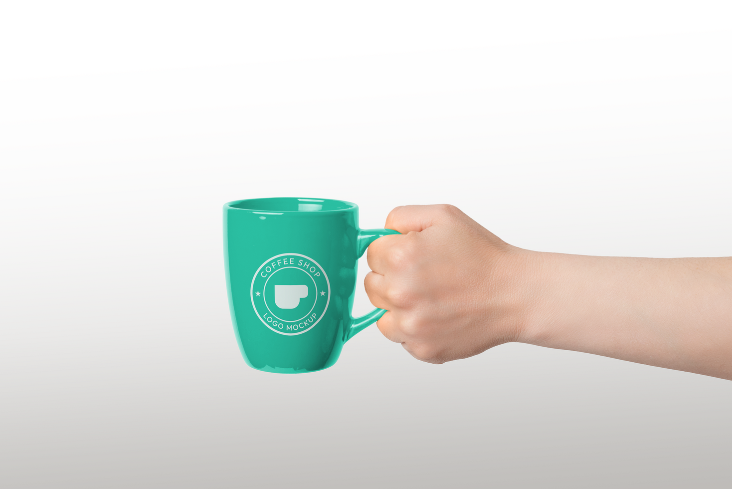 Hand holds a customizable mug, featuring changeable colors and logo mockup psd