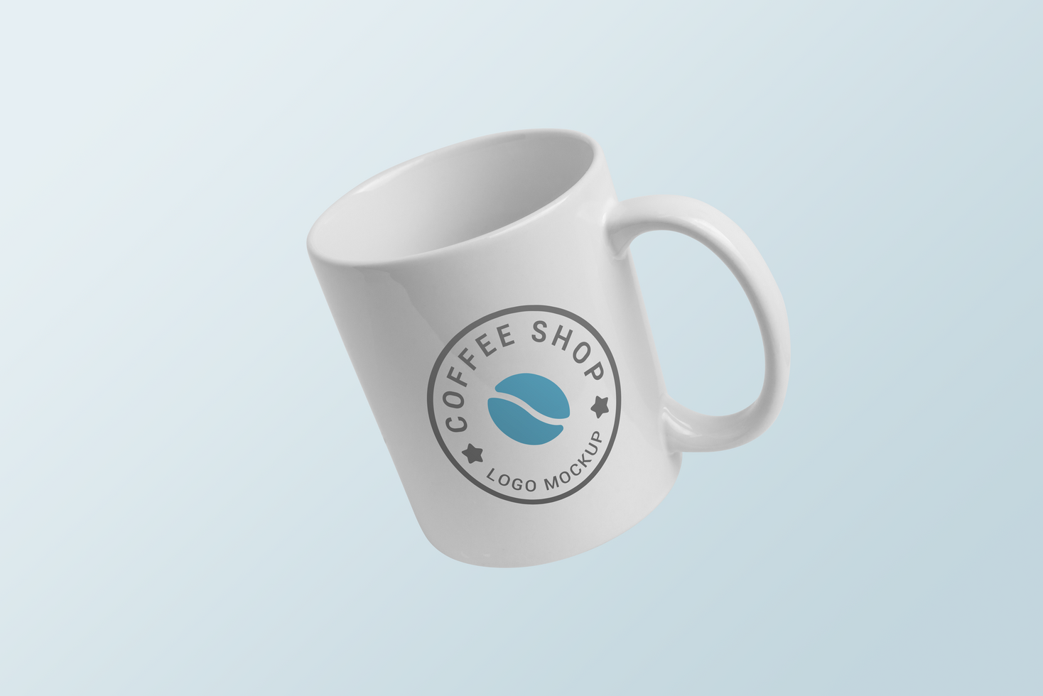 Mug with changeable color and logo mockup in flying position with separate background psd