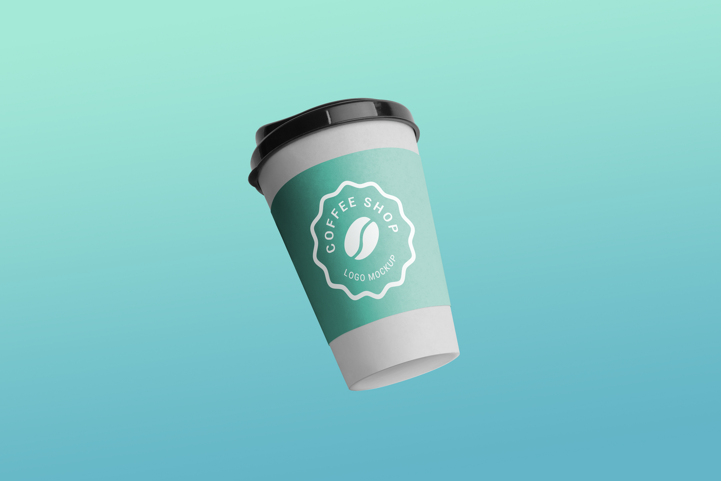 Coffee paper cup in air with logo mockup and changeable colors psd
