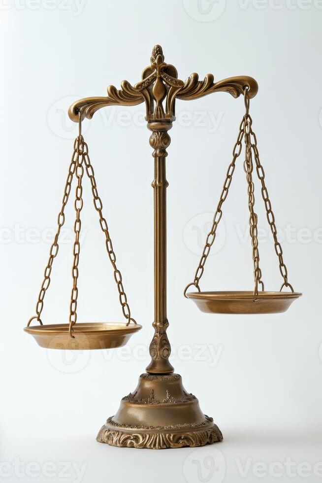 AI generated Scales of justice highlighted on a white background photo