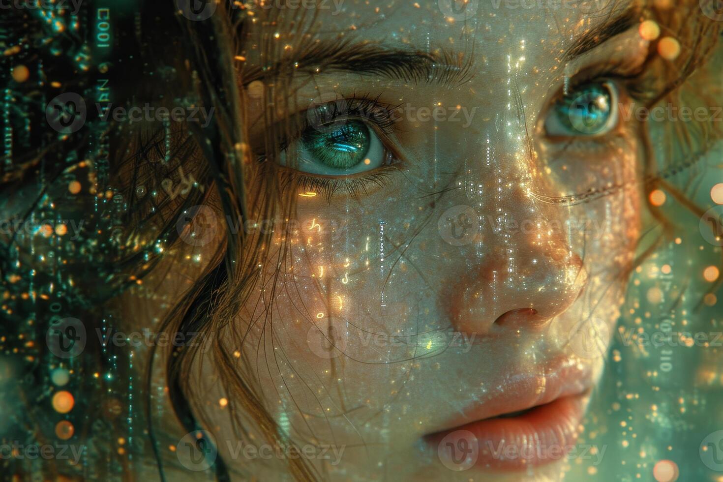 AI generated An image of the head of a female robot. The concept of the future. 3d illustration photo