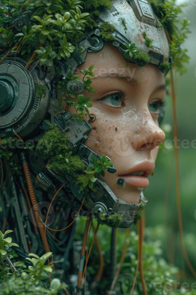 AI generated An image of the head of a female robot. The concept of the future. 3d illustration photo