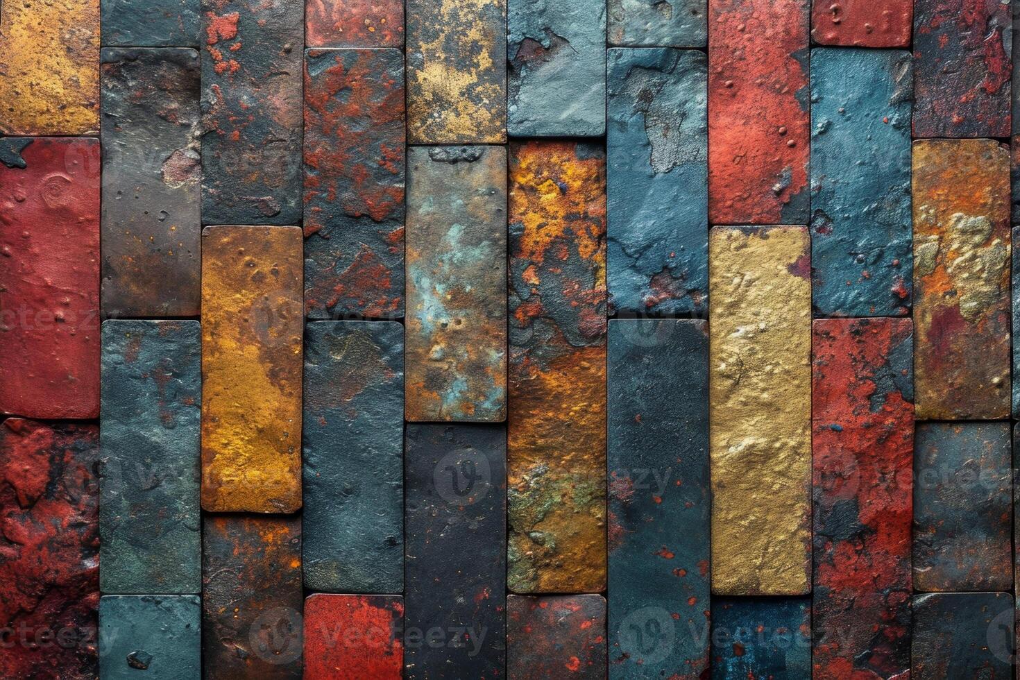 AI generated Colored background with brick texture. Abstract texture on an old worn brick wall photo
