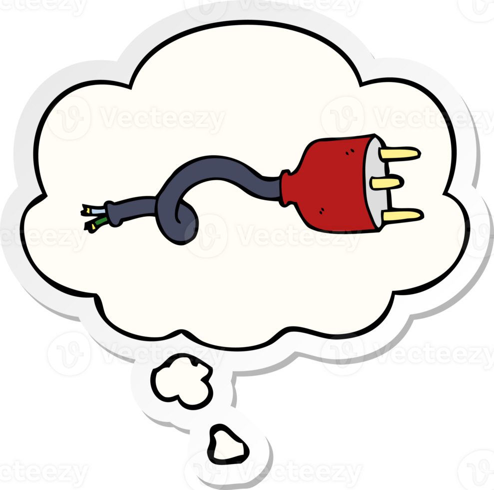 cartoon electrical plug and thought bubble as a printed sticker png