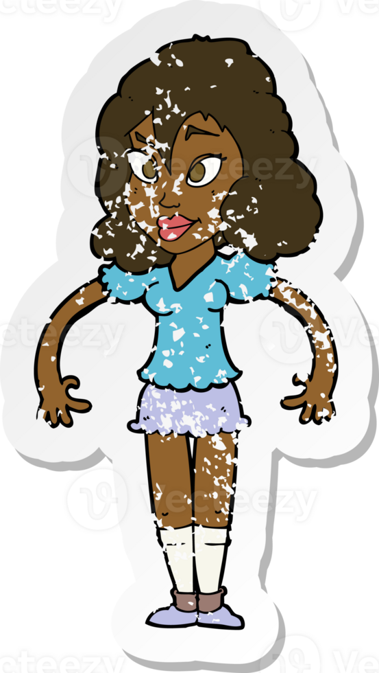 retro distressed sticker of a cartoon pretty woman png