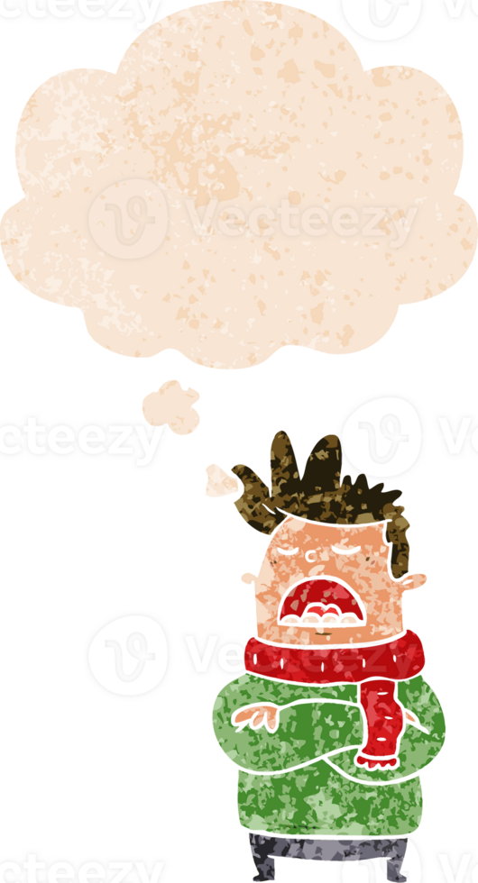 cartoon obnoxious man and thought bubble in retro textured style png
