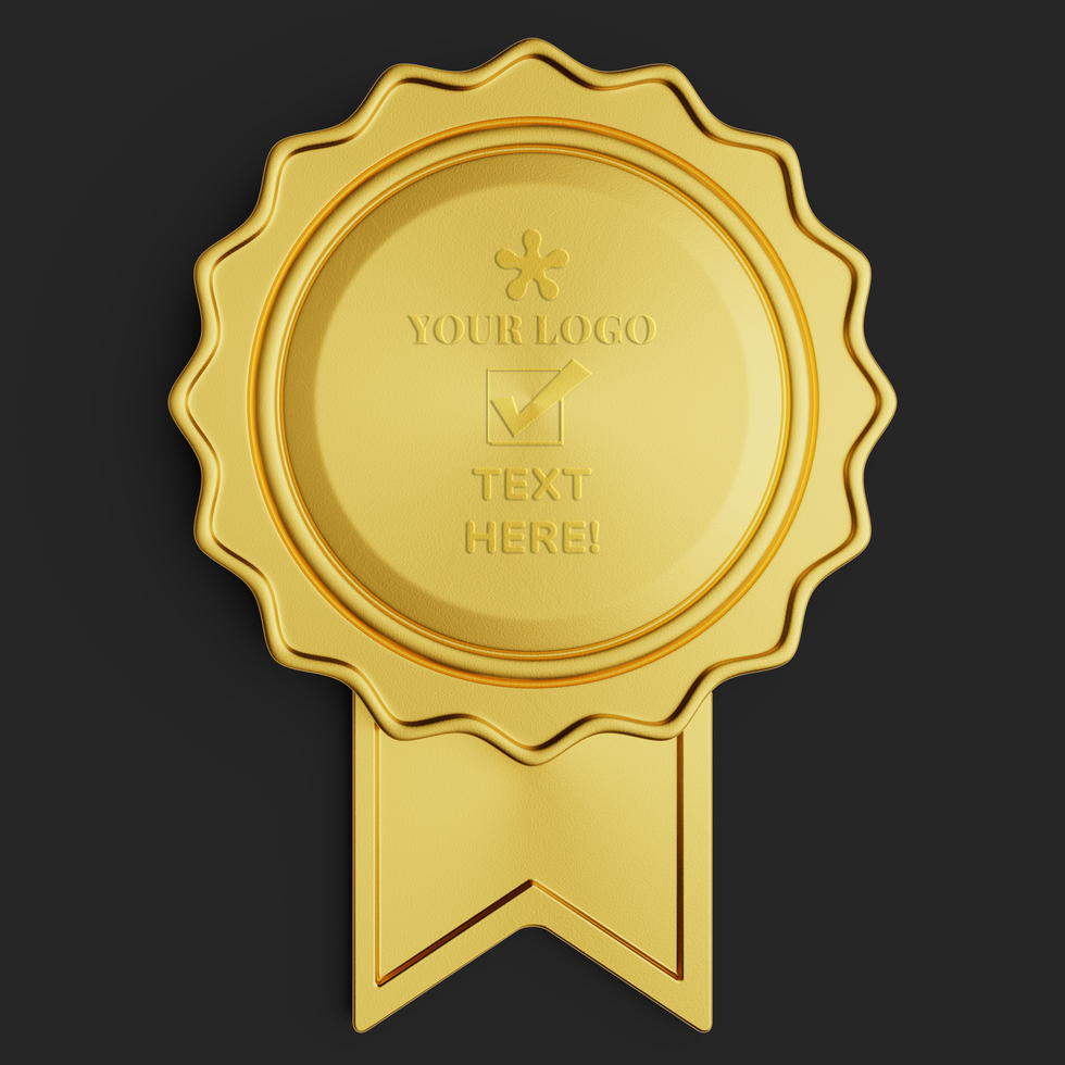 realistic elegant premium golden circle certificate seal badge editable psd mockup