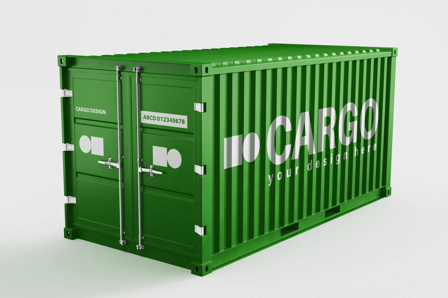 express logistic shipping large metal cargo container realistic mockup perspective view 3d rendering psd