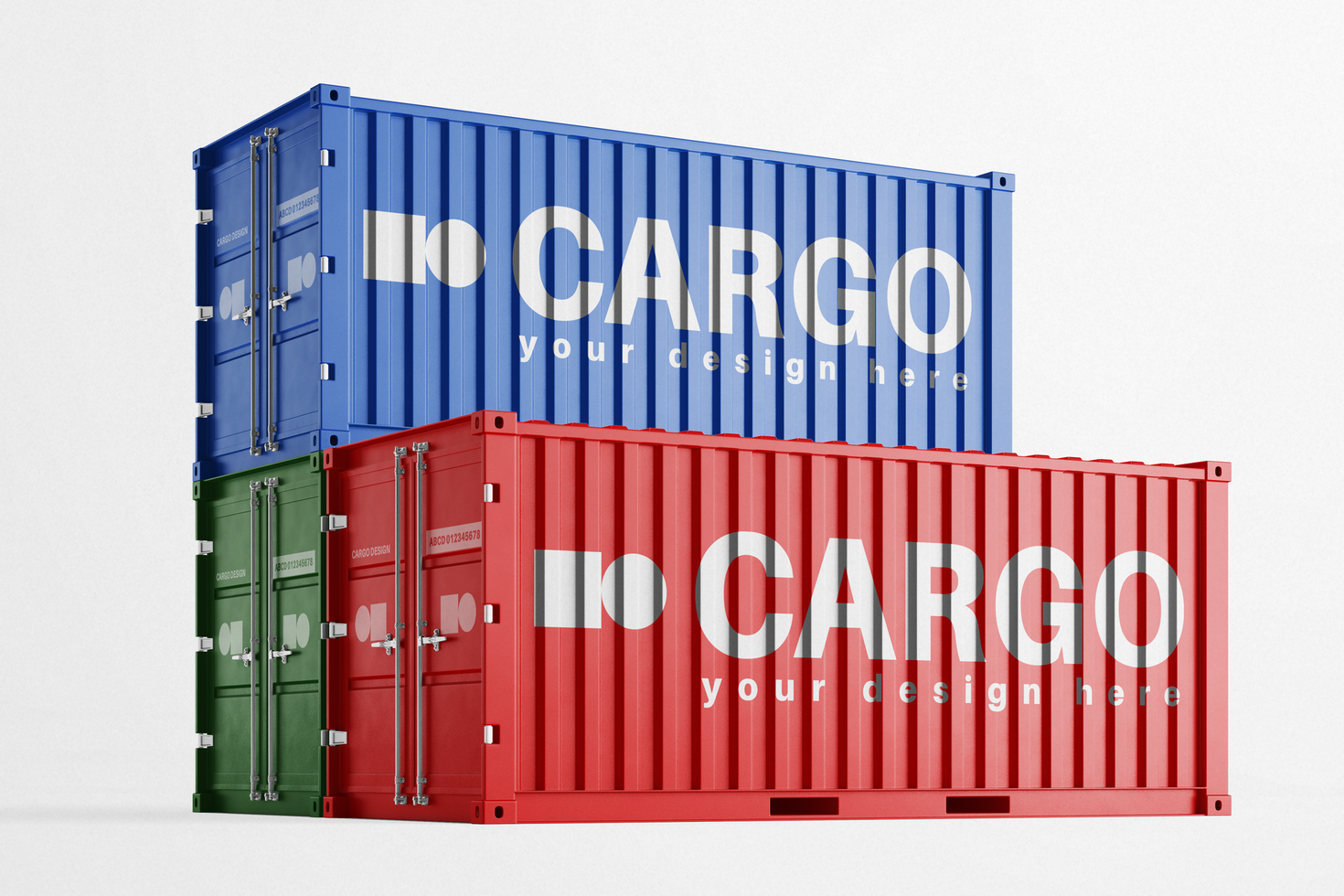 drei Metall logistisch Sendung Warenhaus Ladung Container editierbar Attrappe, Lehrmodell, Simulation im Perspektive Aussicht 3d Rendern psd
