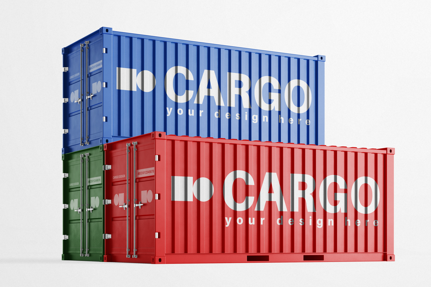three metal logistic shipment warehouse cargo container editable mockup in perspective view 3d rendering psd