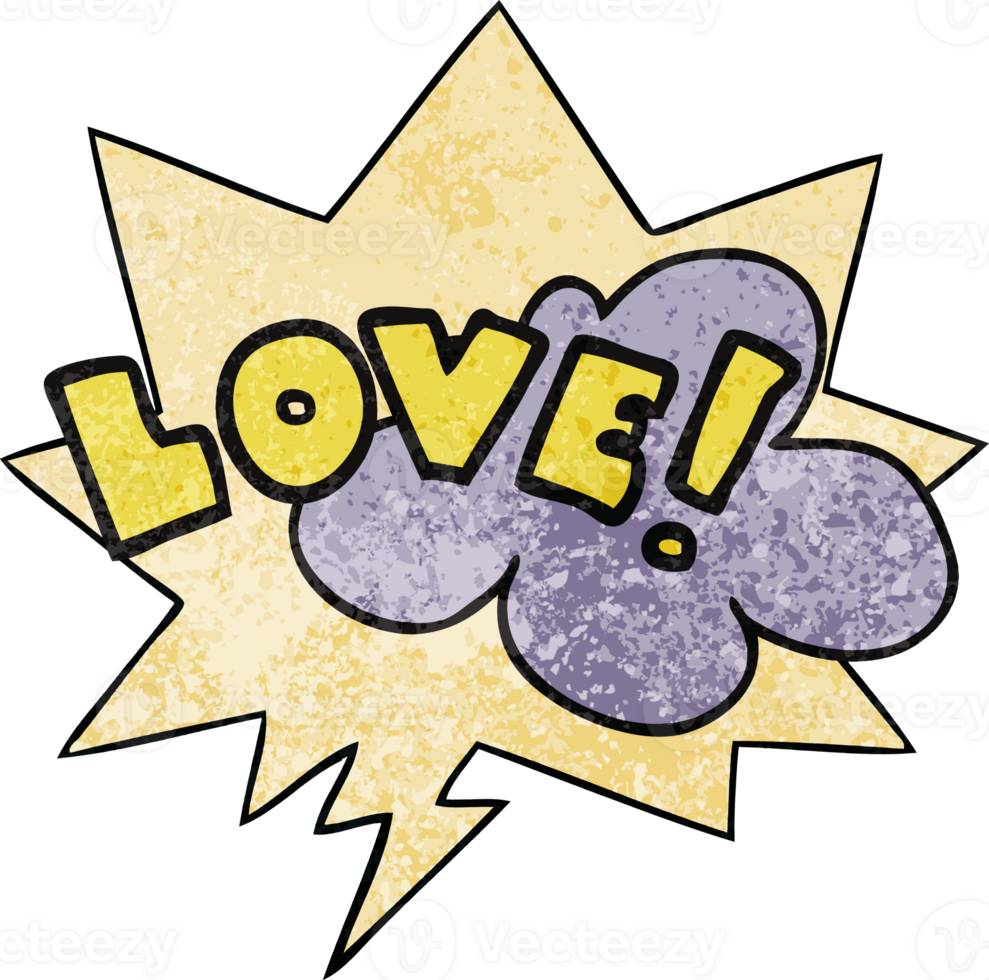 cartoon word love and speech bubble in retro texture style png