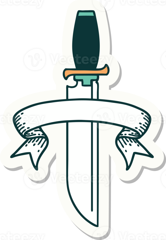 tattoo style sticker with banner of a knife png