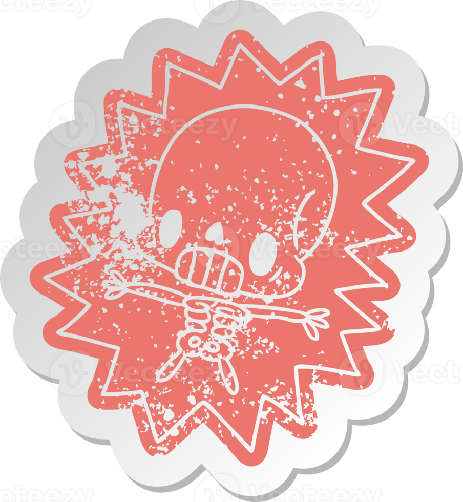 distressed old sticker kawaii electrocuted skeleton png