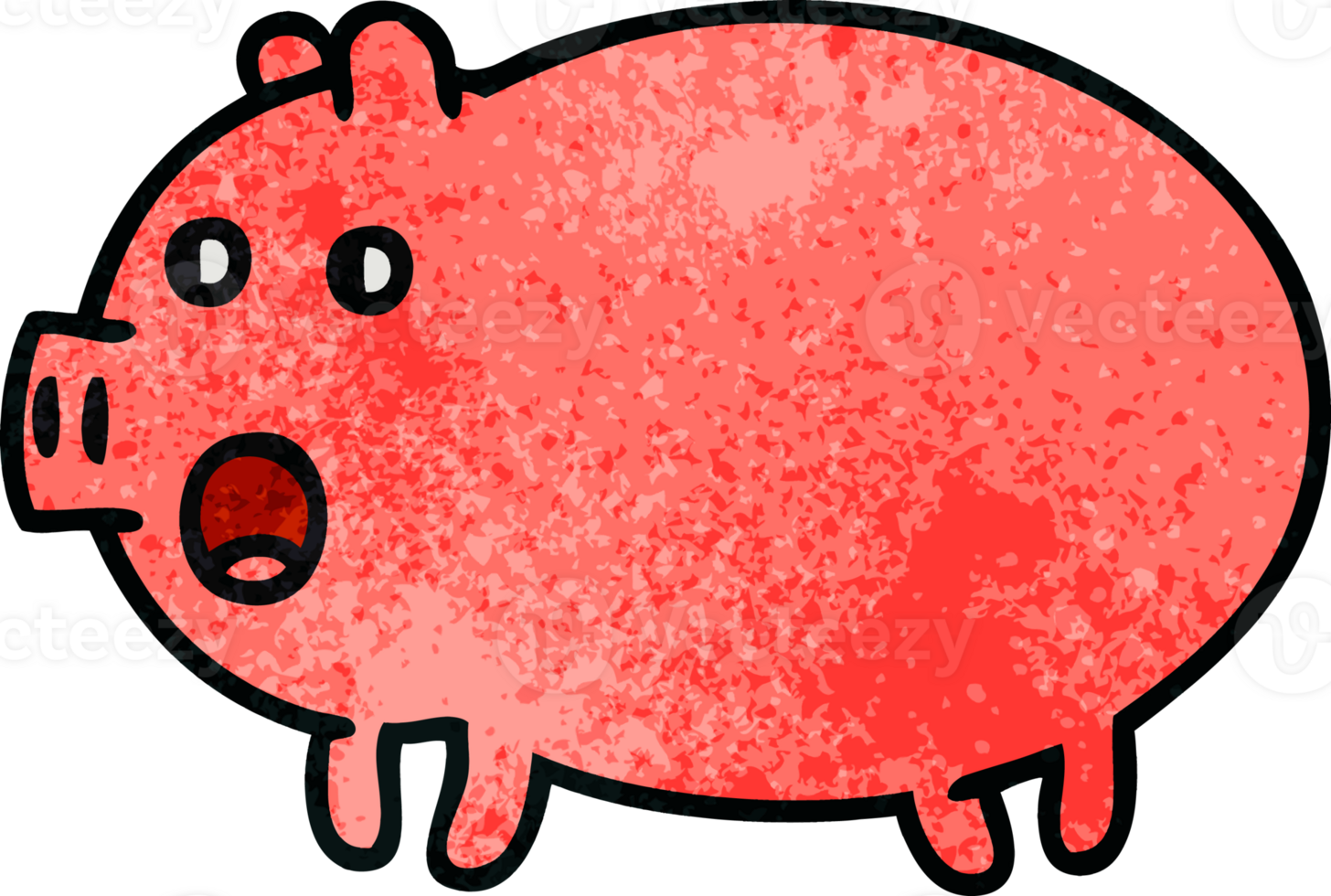 retro grunge texture cartoon pig png