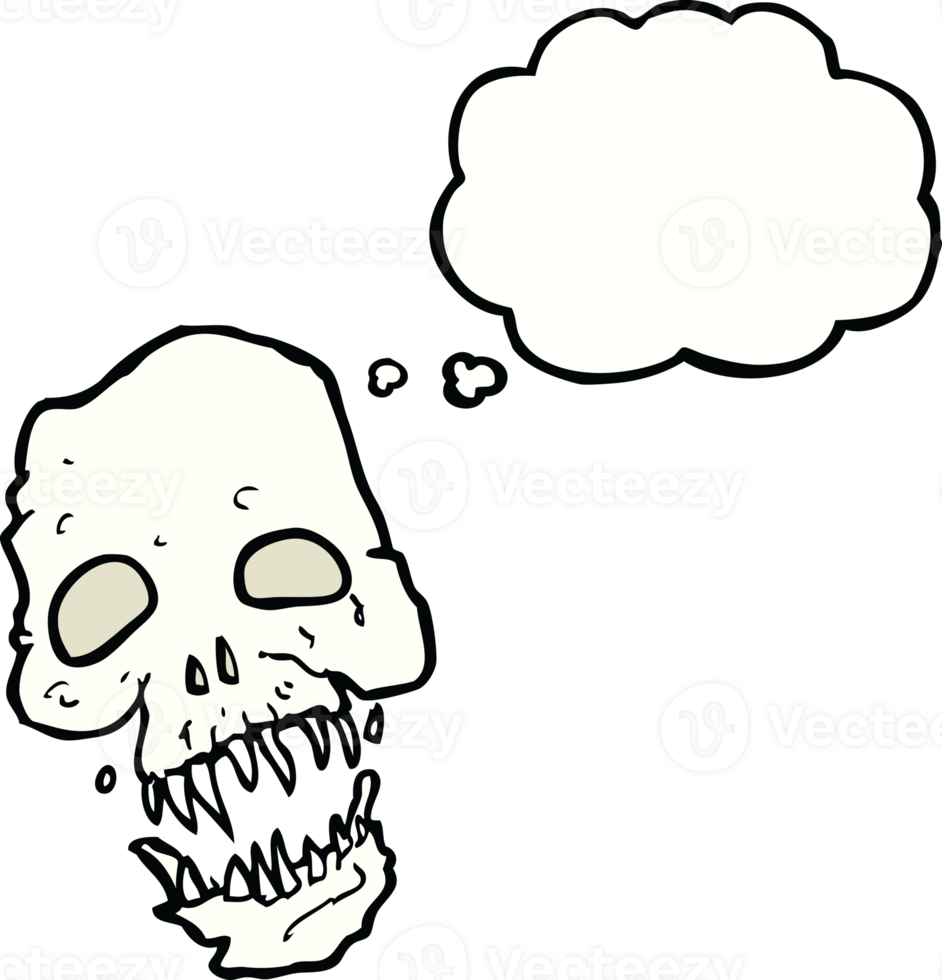 cartoon scary skull with thought bubble png