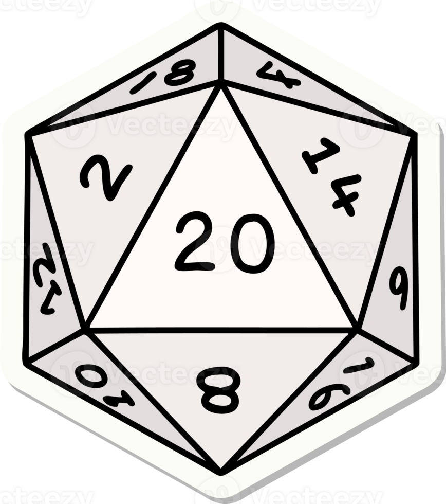 sticker of a natural 20 D20 dice roll png