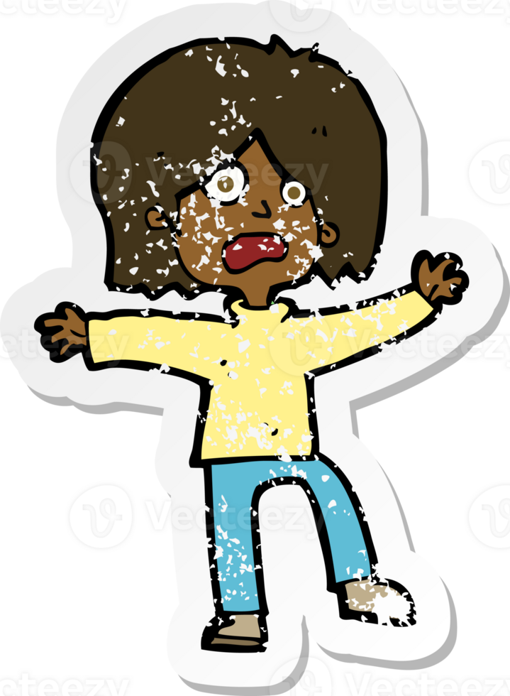 retro distressed sticker of a cartoon unhappy person png