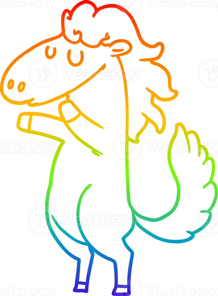 rainbow gradient line drawing of a cartoon horse png