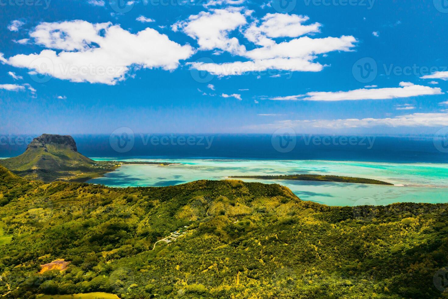 A bird's-eye view of Le Morne Brabant, a UNESCO world heritage site.View of the Sands Chamarel photo
