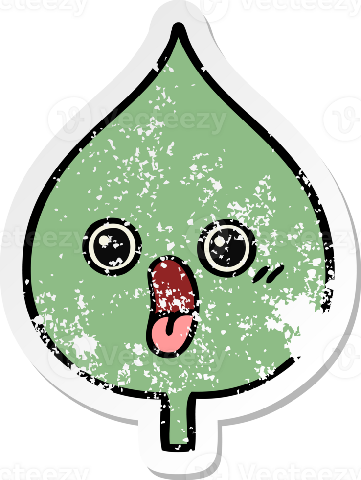 distressed sticker of a cute cartoon expressional leaf png