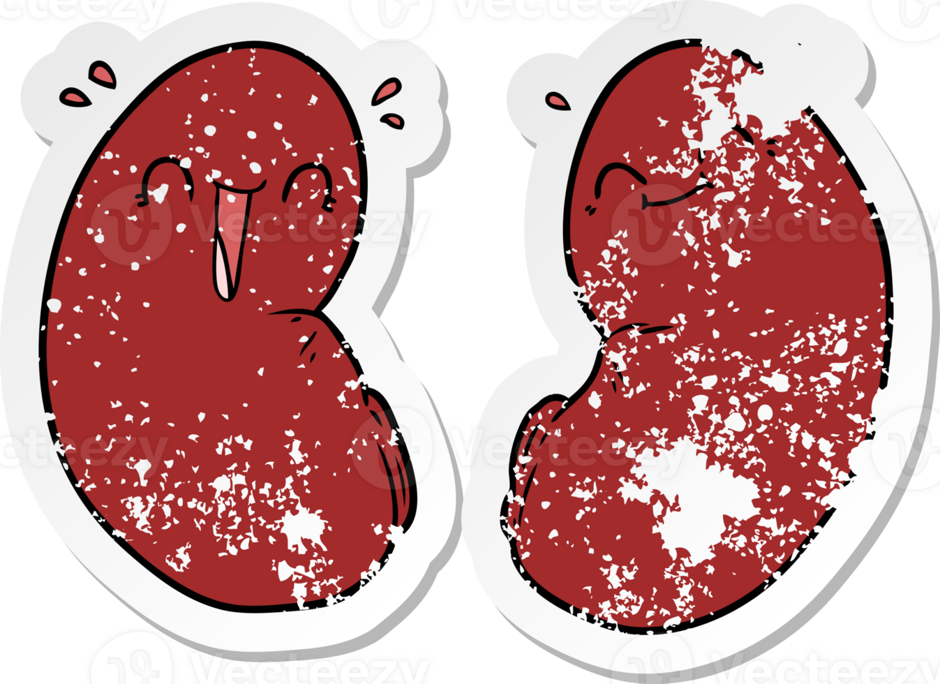 distressed sticker of a cartoon happy kidneys png