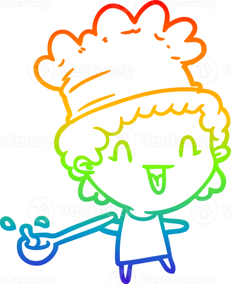 rainbow gradient line drawing of a cute cartoon happy chef png