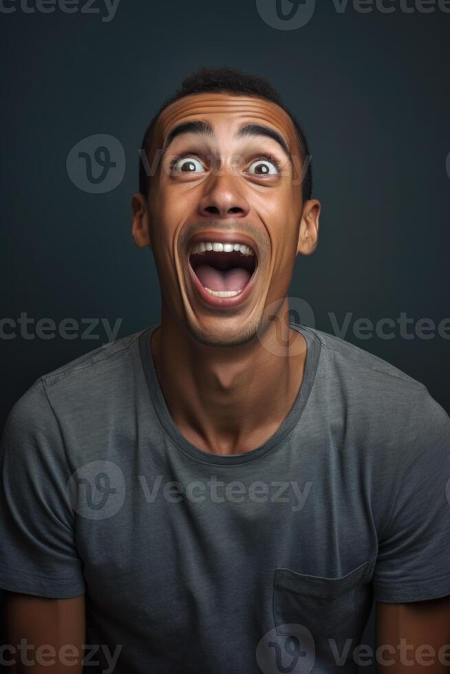 AI generated Portrait of a cheerful African in close-up on a black background in the studio photo