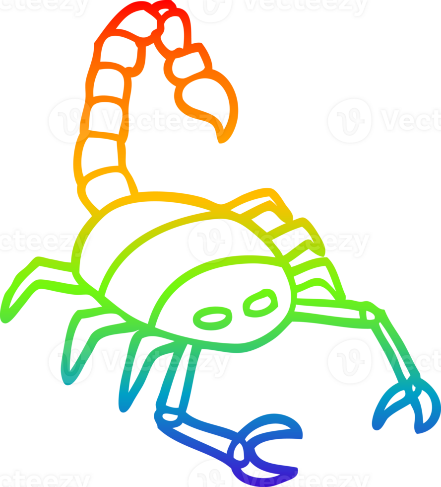 rainbow gradient line drawing of a cartoon scorpion png