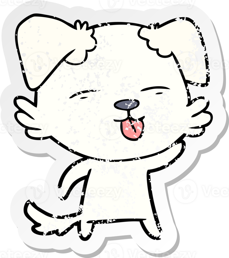 distressed sticker of a cartoon dog sticking out tongue png