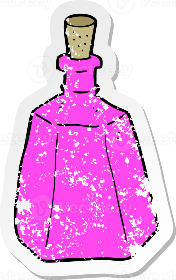 retro distressed sticker of a cartoon potion bottle png